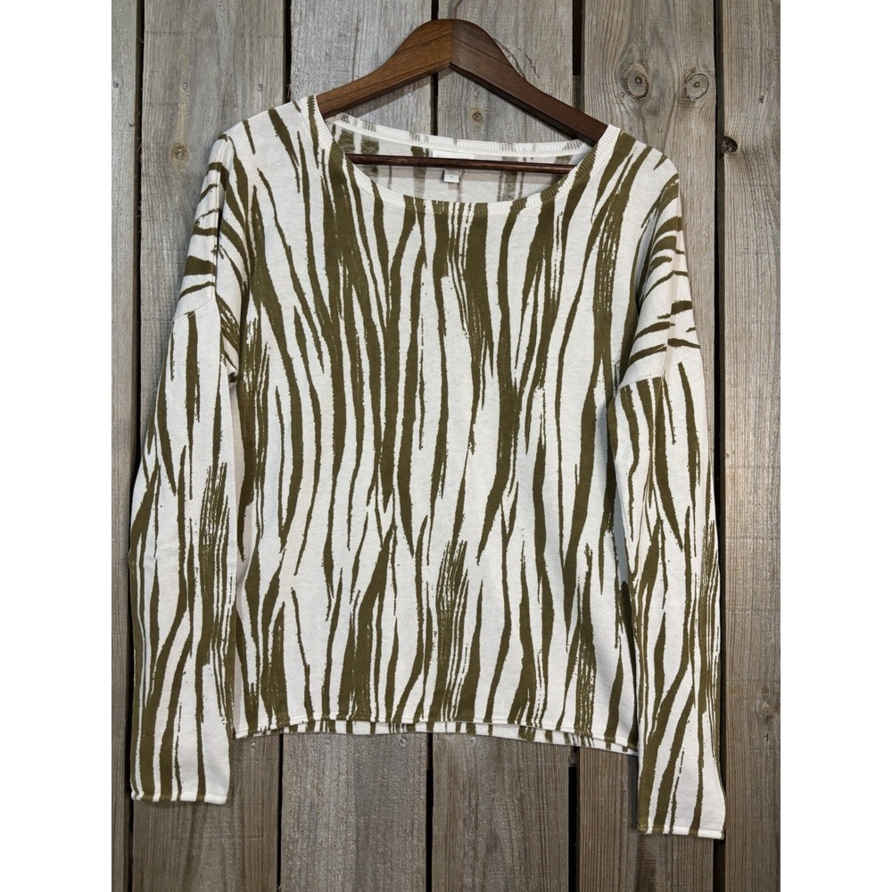 ✨ Garnet Hill Silk Blend Zebra Knit 🍃 Olive Minimal Sweater‎ ✨